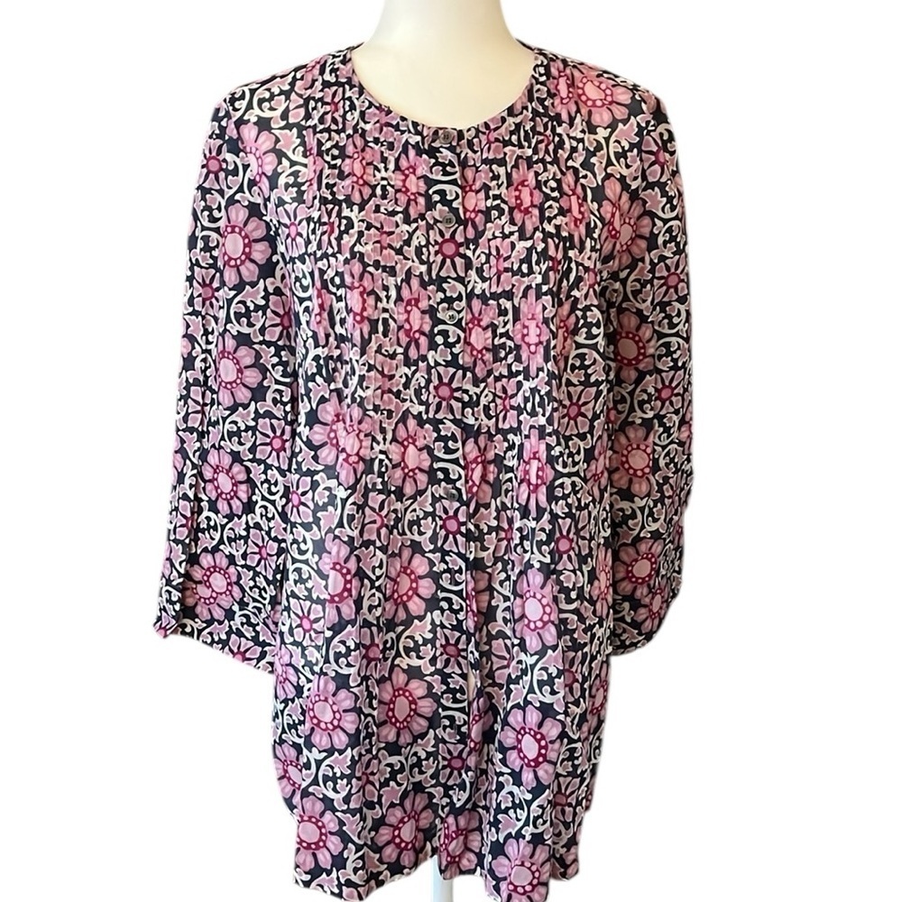 Lafayette 148 New York Pink and Black Floral Long Blouse/ Dress Size 12